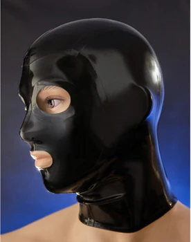 Unisex Black latekso Vienodas gaubtu Fetišas gumos kostiumai kaukė su atviromis akimis ir burna, plius dydžio Karšto pardavimo Pritaikyti paslaugos