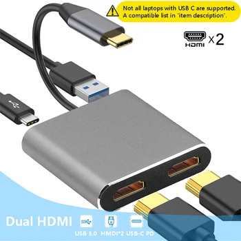 USB C Dokas MST Dual HDMI Dual Screen Dual Display Adapter Hub, USB C Tipo Nešiojamas Docking Station Lenovo ThinkPad HP Dell XPS