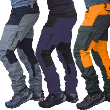 Vyriški Colorblock Kelnės Slim Sporto Kelnės Mados Atsitiktinis Kelnės Multi-pocket Kombinezonas su Užtrauktuku