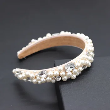 White pearl vertus susiuvimo lankelis Naujas mados paprastas baltas perlas austas, rankų darbo lankelis 858