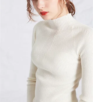 šilko kašmyro vilnos trikotažo moterų pusė, aukštos apykaklės megztinis megztinis vertikaliai dryžuotas bordo spalvos 3colors vieną&daugiau dydis