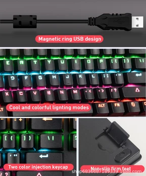 Žaidimų Mechaninė Klaviatūra Žaidimą Anti-šešėlius RGB Sumaišykite su Apšvietimu Mėlyna Jungiklis 87key teclado mecanico Žaidimų Nešiojamas kompiuteris
